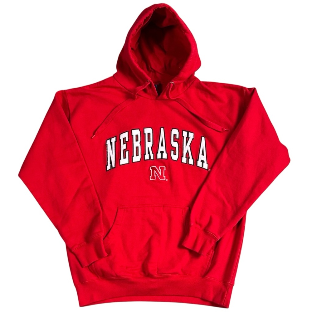 Vintage Y2K University Of Nebraska Huskers Kangaroo Pocket Hoodie Red Men’s‎ L